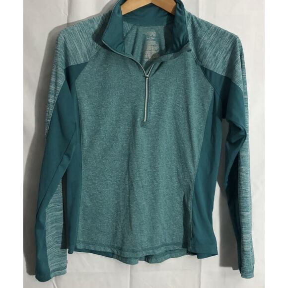 DANSKIN NOW Semi-Fitted L/S Activewear Shirt 1/4 Zip 2 Tone Teal Sz S - Picture 1 of 7